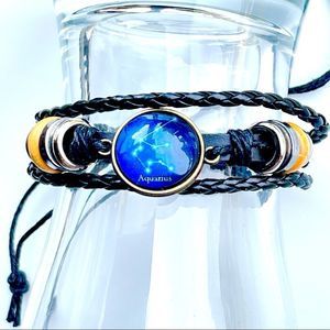 New Genuine Leather Aquarius Constellation Zodiac Sign Bracelet